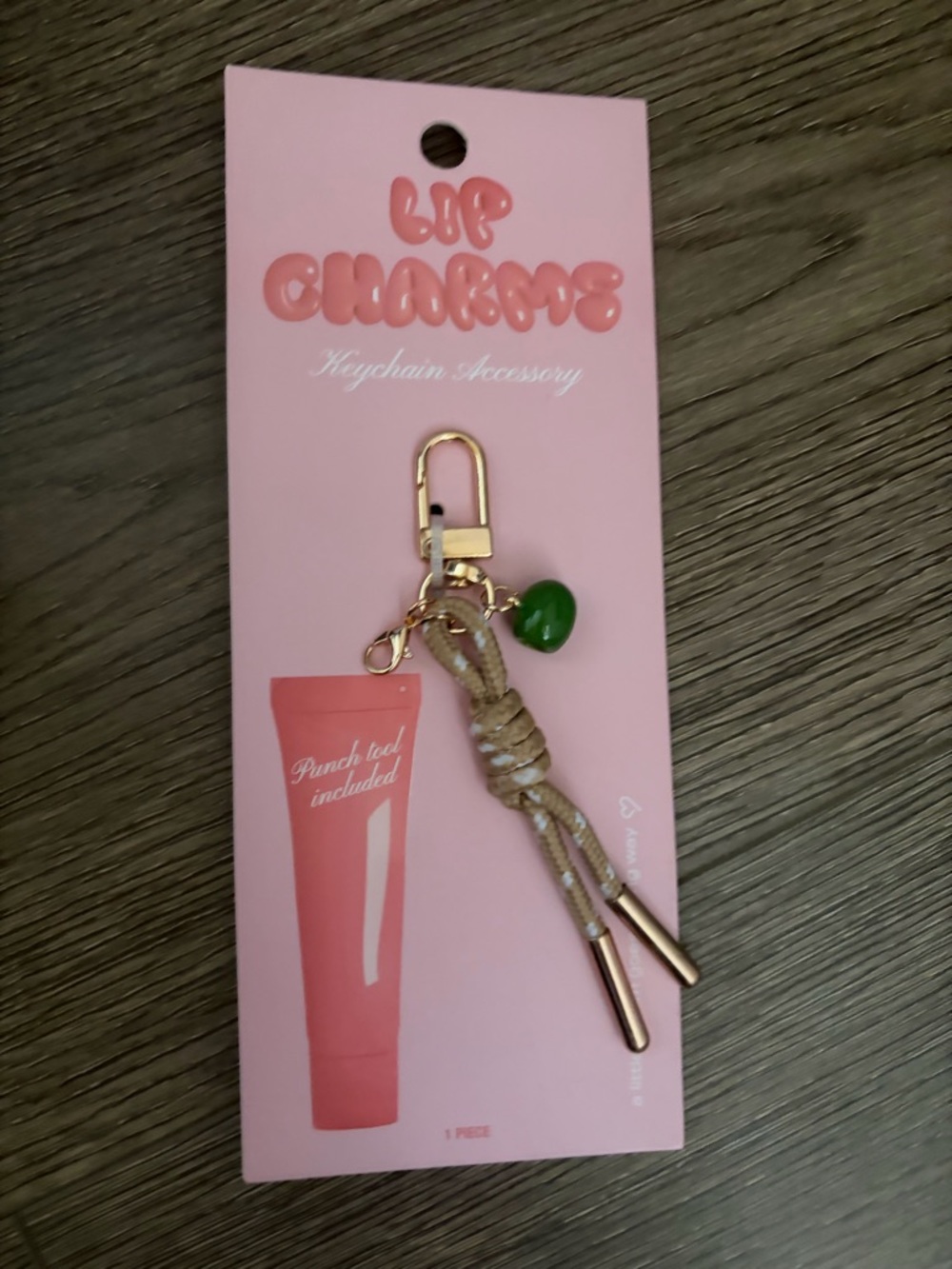 Keychain Accessory – Beige Rope with Green Charm